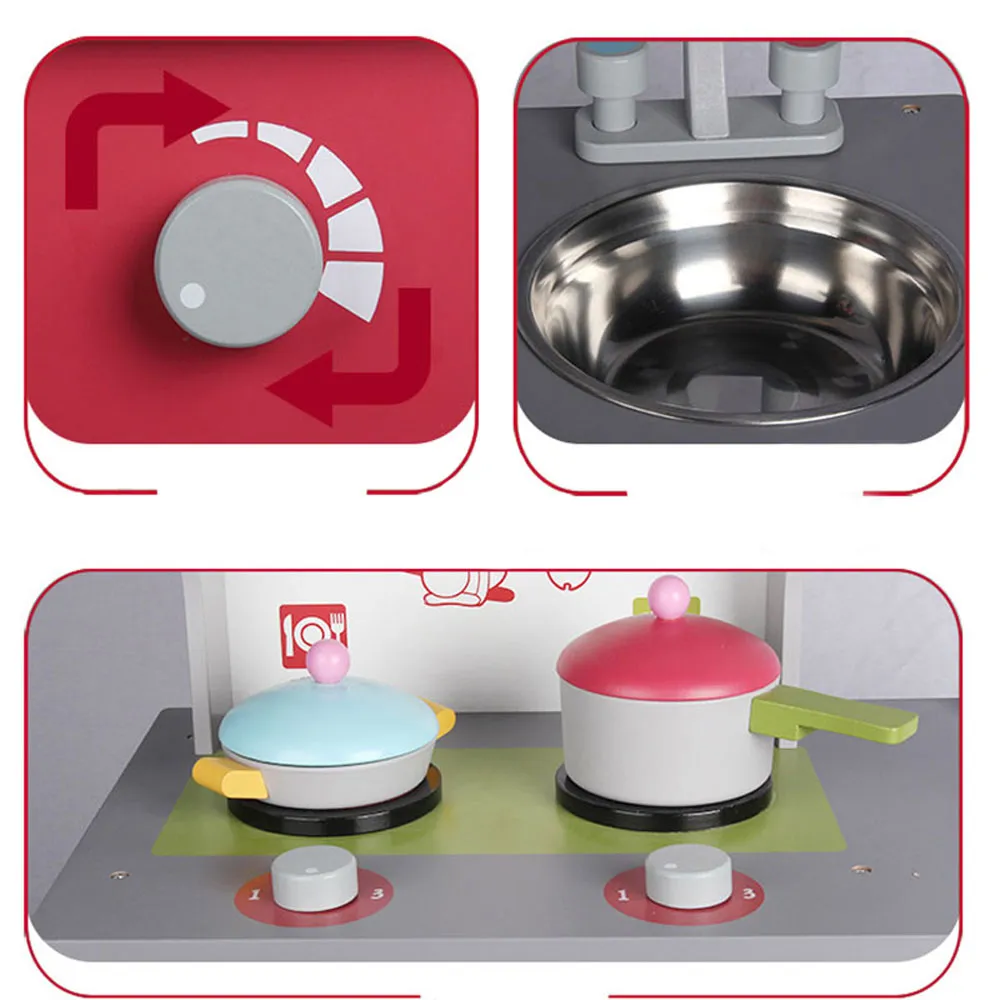 Kids Wooden Kitchen Pretend Play Set Toy Toddlers Children Cooking Home Cookware
