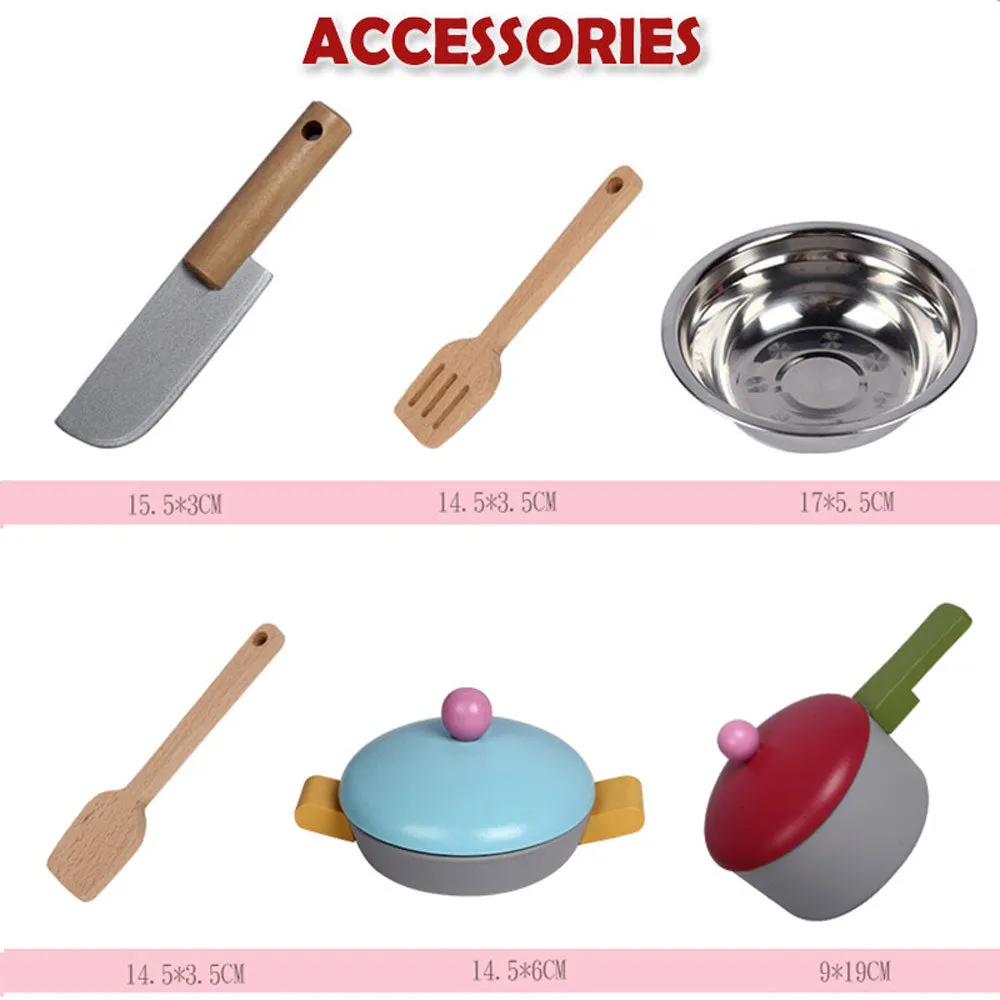 Kids Wooden Kitchen Pretend Play Set Toy Toddlers Children Cooking Home Cookware