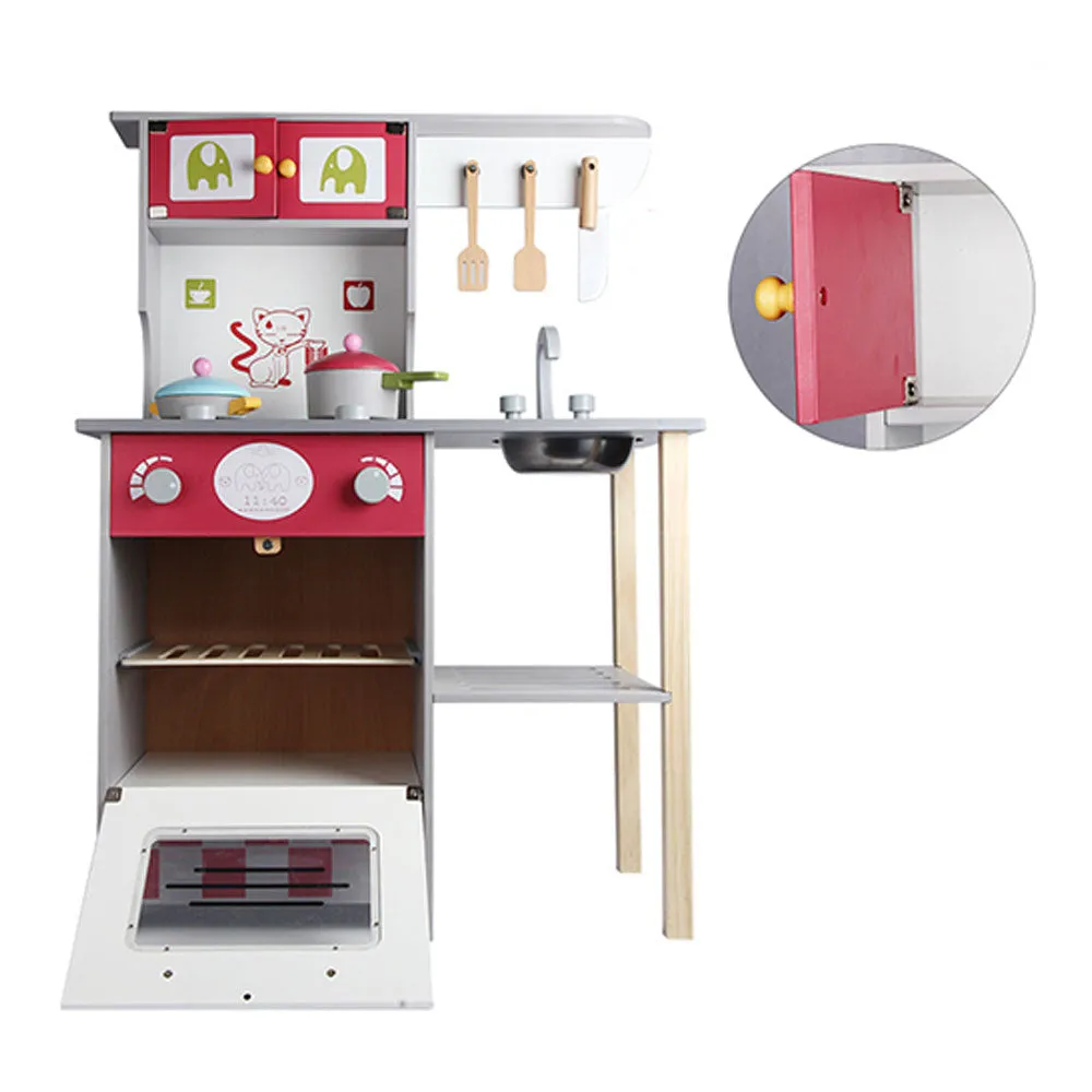 Kids Wooden Kitchen Pretend Play Set Toy Toddlers Children Cooking Home Cookware