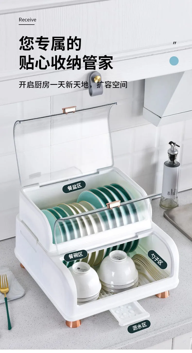 Kitchen Double Layer Dish Rack With Lid