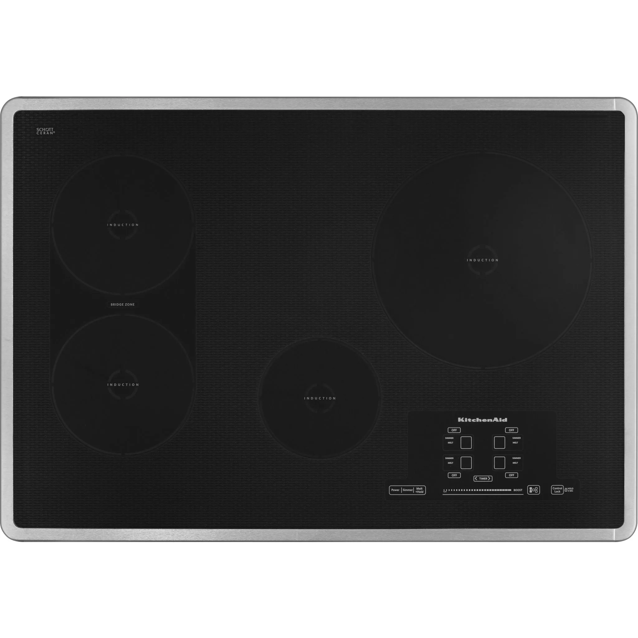KitchenAid  30" Induction Cooktop with 4 Elements, Touch-Activated Controls and Power Slider (KICU509XSS)