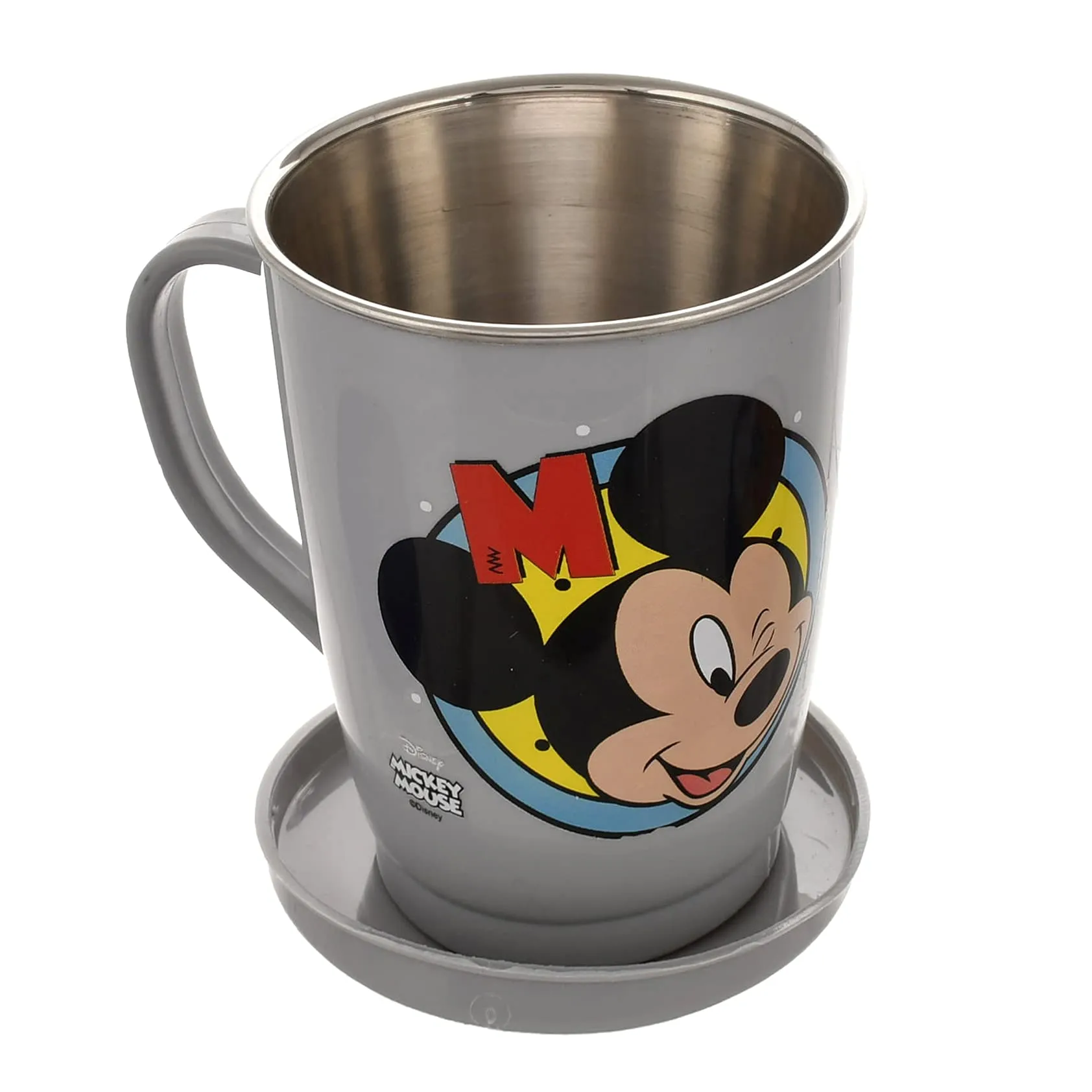 Kuber Industries Mickey Face Printed Food Grade BPA Free Tea/Coffee Mug for Coffee Tea Cocoa, Camping Mugs with Lid, Pack of 6 (Light Grey), Standard