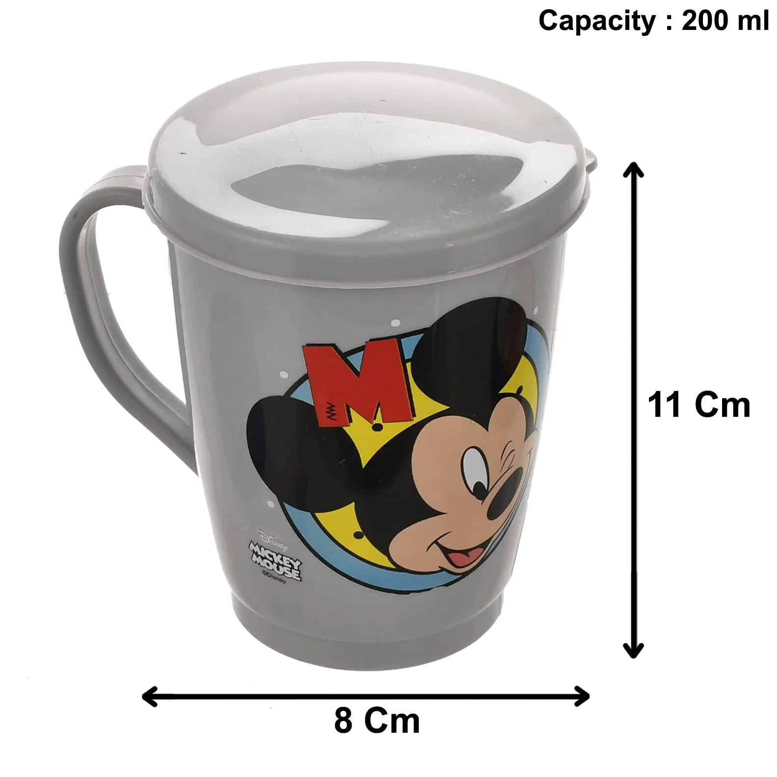 Kuber Industries Mickey Face Printed Food Grade BPA Free Tea/Coffee Mug for Coffee Tea Cocoa, Camping Mugs with Lid, Pack of 6 (Light Grey), Standard