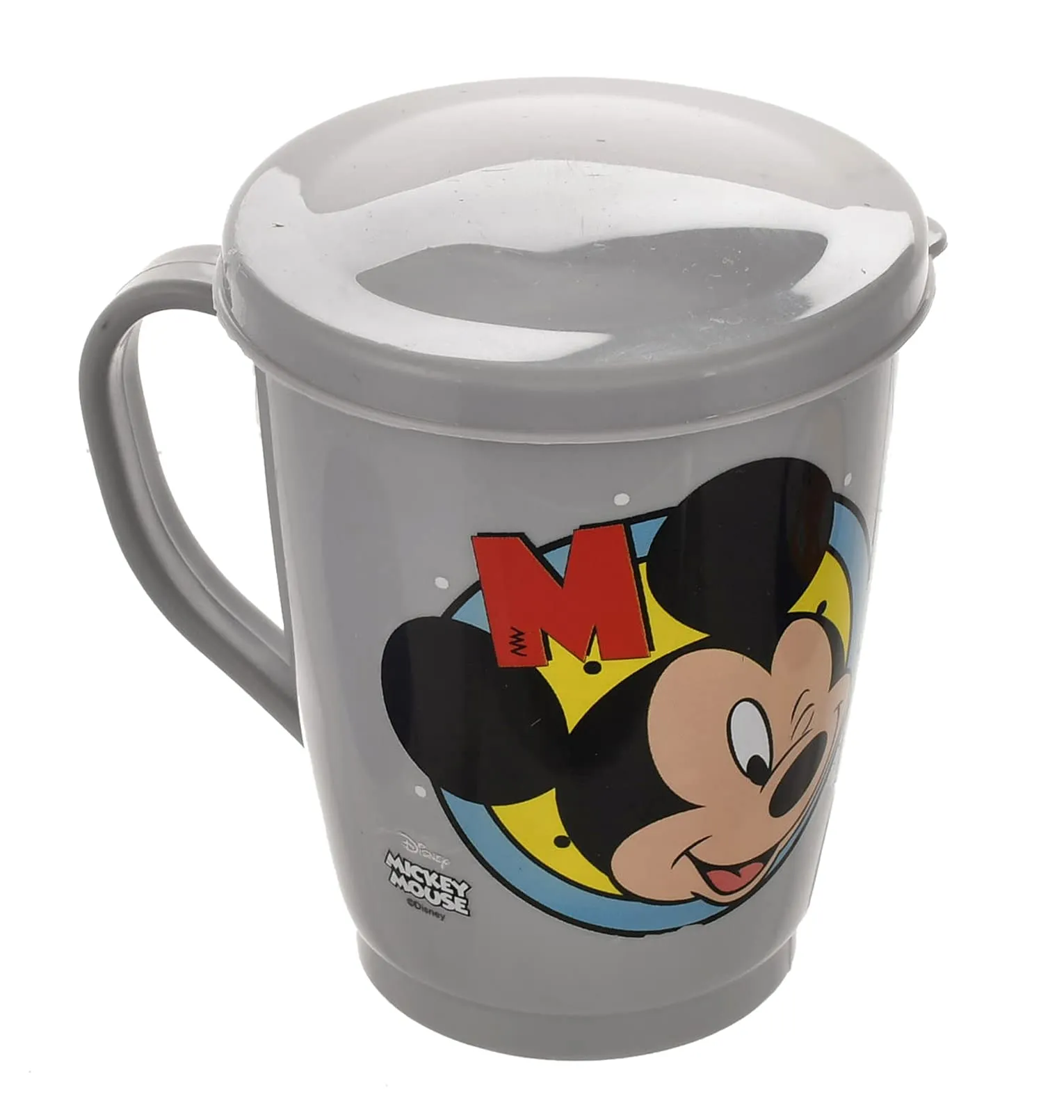 Kuber Industries Mickey Face Printed Food Grade BPA Free Tea/Coffee Mug for Coffee Tea Cocoa, Camping Mugs with Lid, Pack of 6 (Light Grey), Standard