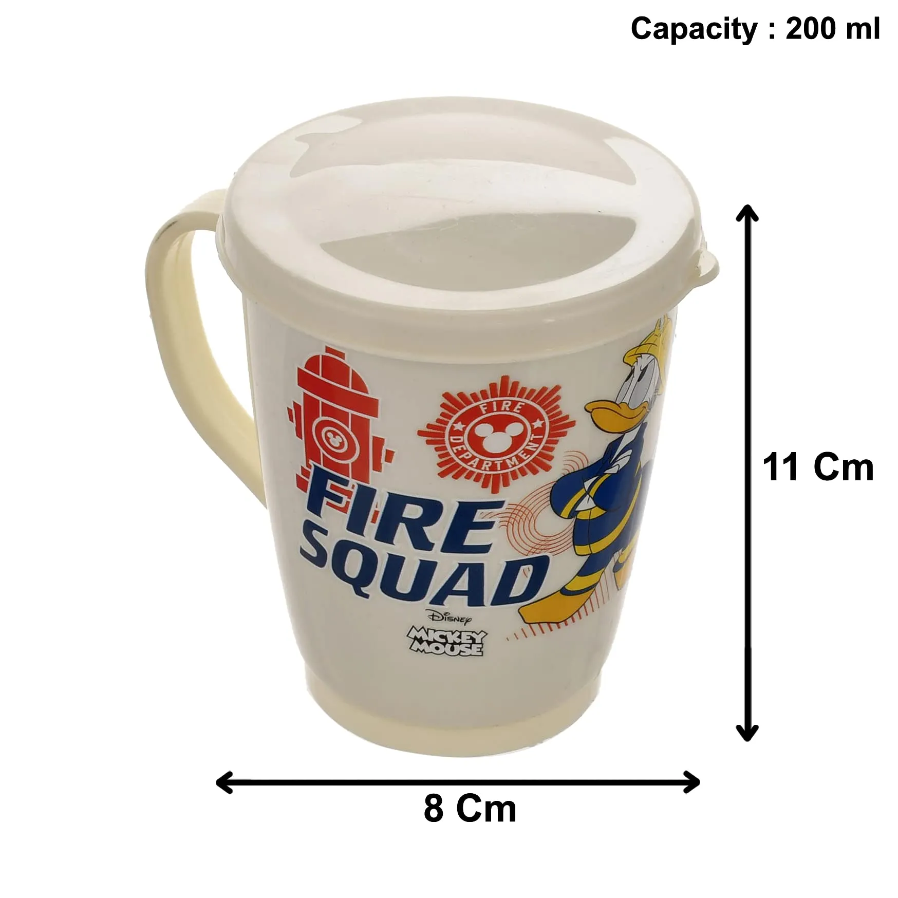 Kuber Industries Mickey Mouse & Friends Printed Food Grade BPA Free Tea/Coffee Mug for Coffee Tea Cocoa, Camping Mugs with Lid, Pack of 3 (Cream)