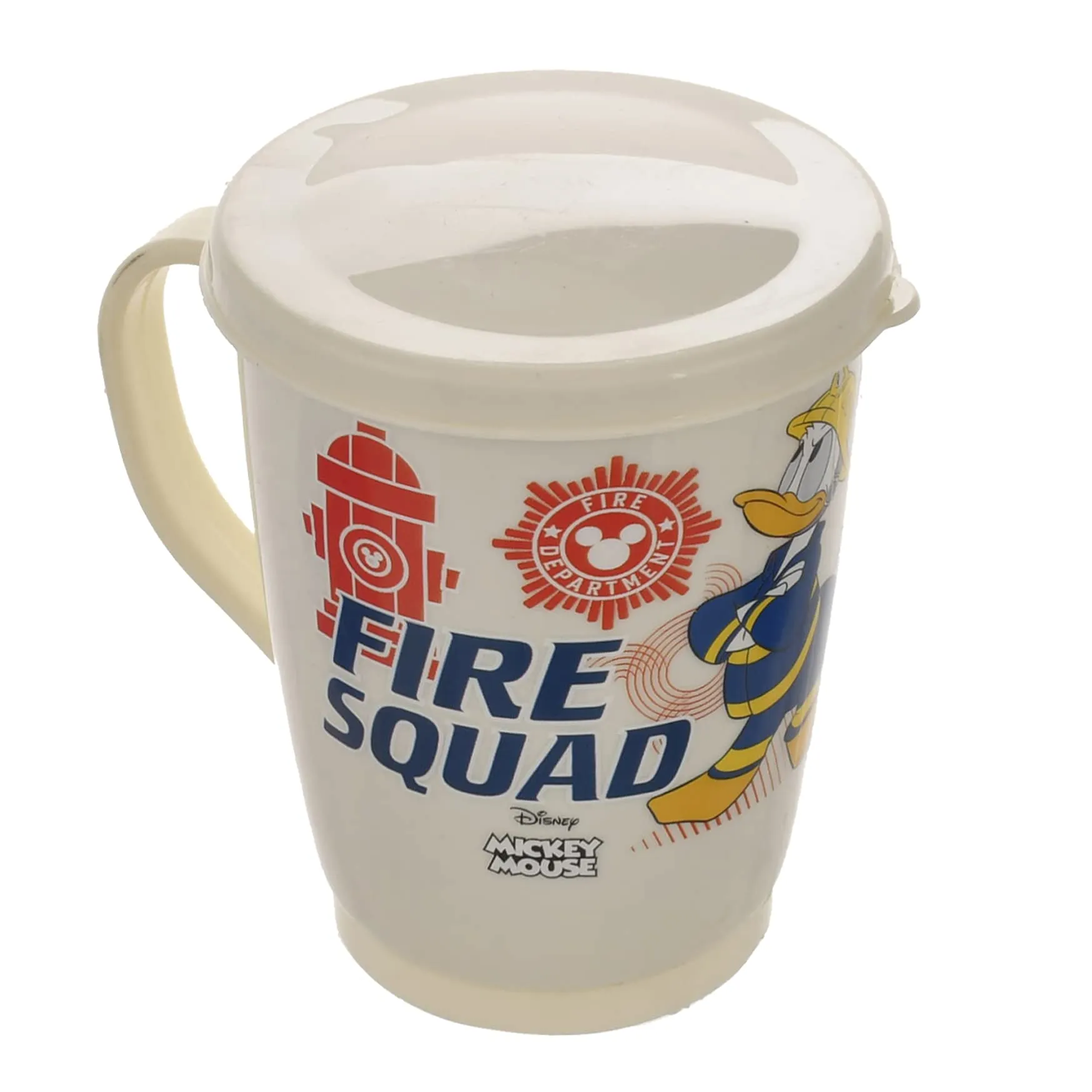 Kuber Industries Mickey Mouse & Friends Printed Food Grade BPA Free Tea/Coffee Mug for Coffee Tea Cocoa, Camping Mugs with Lid, Pack of 3 (Cream)