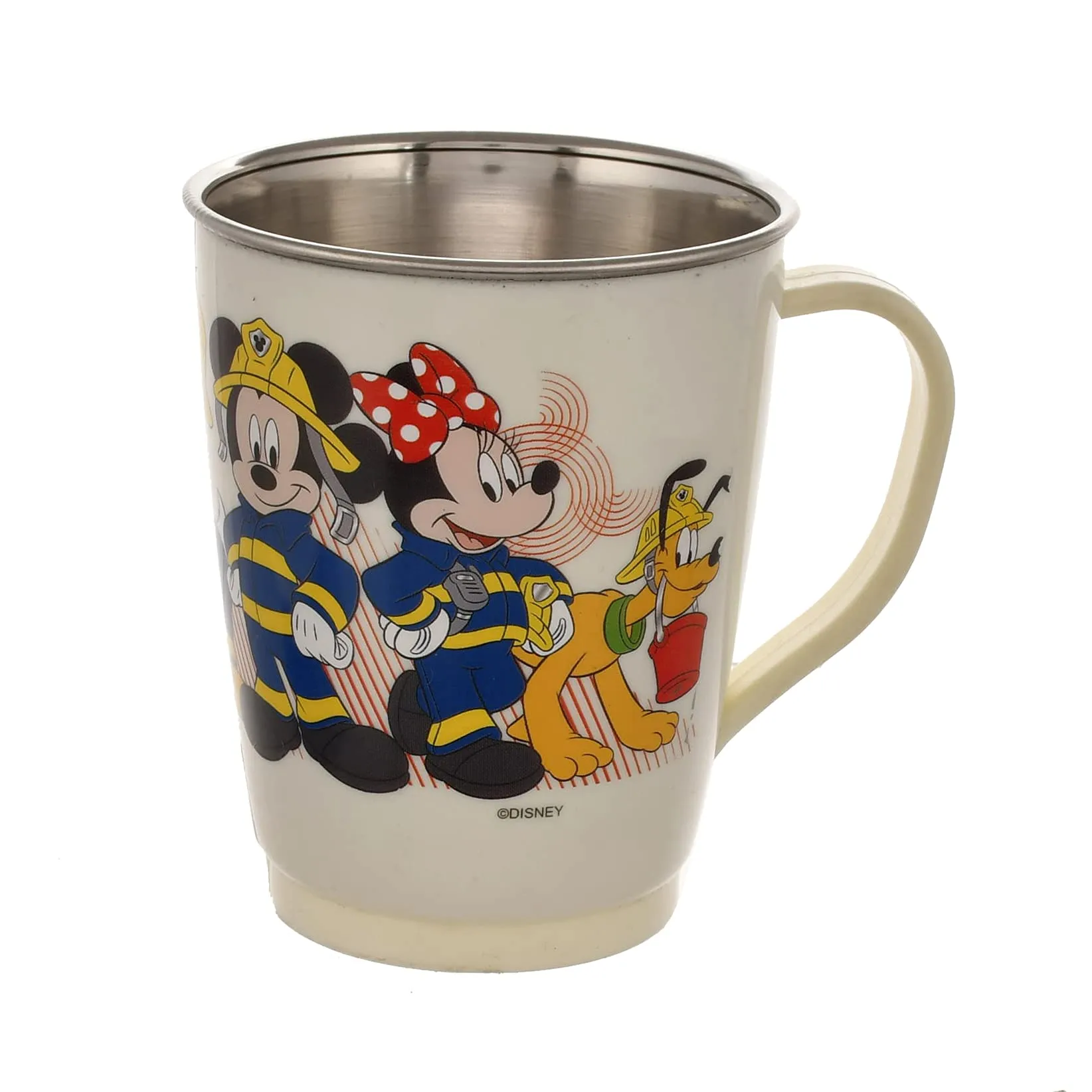 Kuber Industries Mickey Mouse & Friends Printed Food Grade BPA Free Tea/Coffee Mug for Coffee Tea Cocoa, Camping Mugs with Lid, Pack of 3 (Cream)