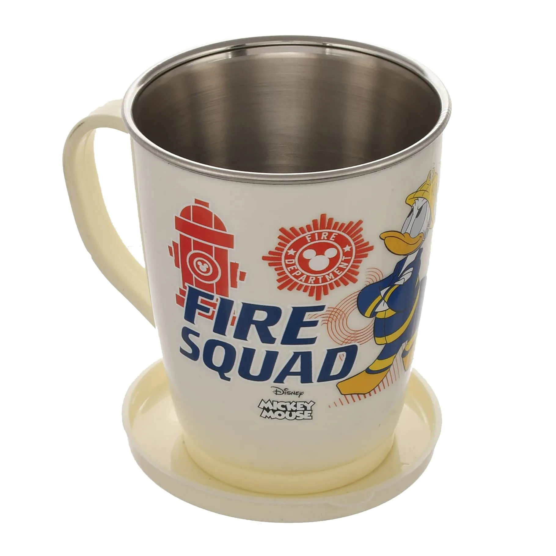 Kuber Industries Mickey Mouse & Friends Printed Food Grade BPA Free Tea/Coffee Mug for Coffee Tea Cocoa, Camping Mugs with Lid, Pack of 3 (Cream)
