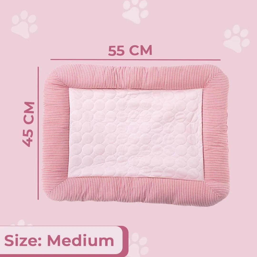 Kuber Industries Rectangular Dog & Cat Bed|Yarn Dyed Oxford Cloth|Nylon and Polyester with Cotton Filling|Self-Cooling Bed for Dog & Cat|Small Light-Weight & Durable Dog Bed|ZQCJ005P-M|Pack of 2|Pink