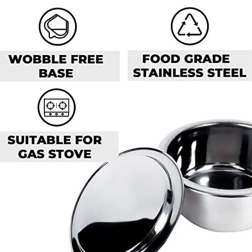 Kuber Industries Stainless Steel Dinner Plates and Tope/Patila/Cookware with Lids | Gas Stove and Induction Friendly | 5 Pcs Tope Set (800ml, 1L, 1.4L, 1.9L, and 2.4L) and Dinner Plates Set of 6 (diameter-29cm) | Induction Friendly | Rust Proof, Easy to