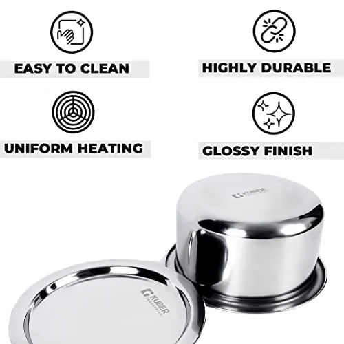 Kuber Industries Stainless Steel Dinner Plates and Tope/Patila/Cookware with Lids | Gas Stove and Induction Friendly | 5 Pcs Tope Set (800ml, 1L, 1.4L, 1.9L, and 2.4L) and Dinner Plates Set of 6 (diameter-29cm) | Induction Friendly | Rust Proof, Easy to