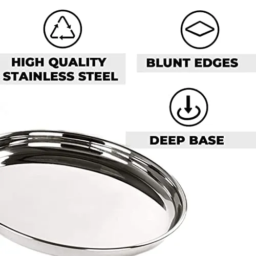 Kuber Industries Stainless Steel Dinner Plates and Tope/Patila/Cookware with Lids | Gas Stove and Induction Friendly | 5 Pcs Tope Set (800ml, 1L, 1.4L, 1.9L, and 2.4L) and Dinner Plates Set of 6 (diameter-29cm) | Induction Friendly | Rust Proof, Easy to