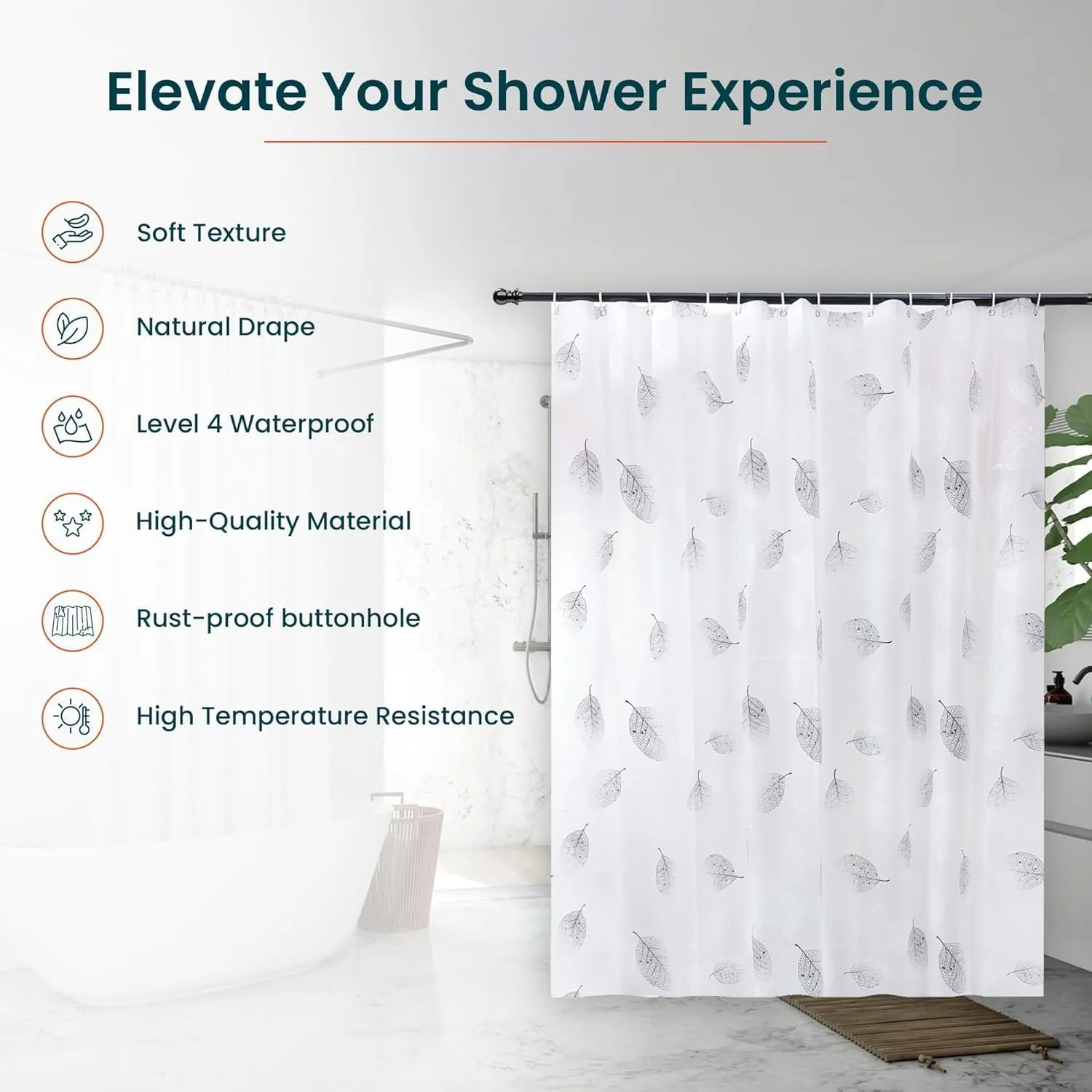 Kuber IndustriesSoft Texture Bath curtain|Natural Drape Waterproof Shower Curtain 6 Feet| Pack of 6|White