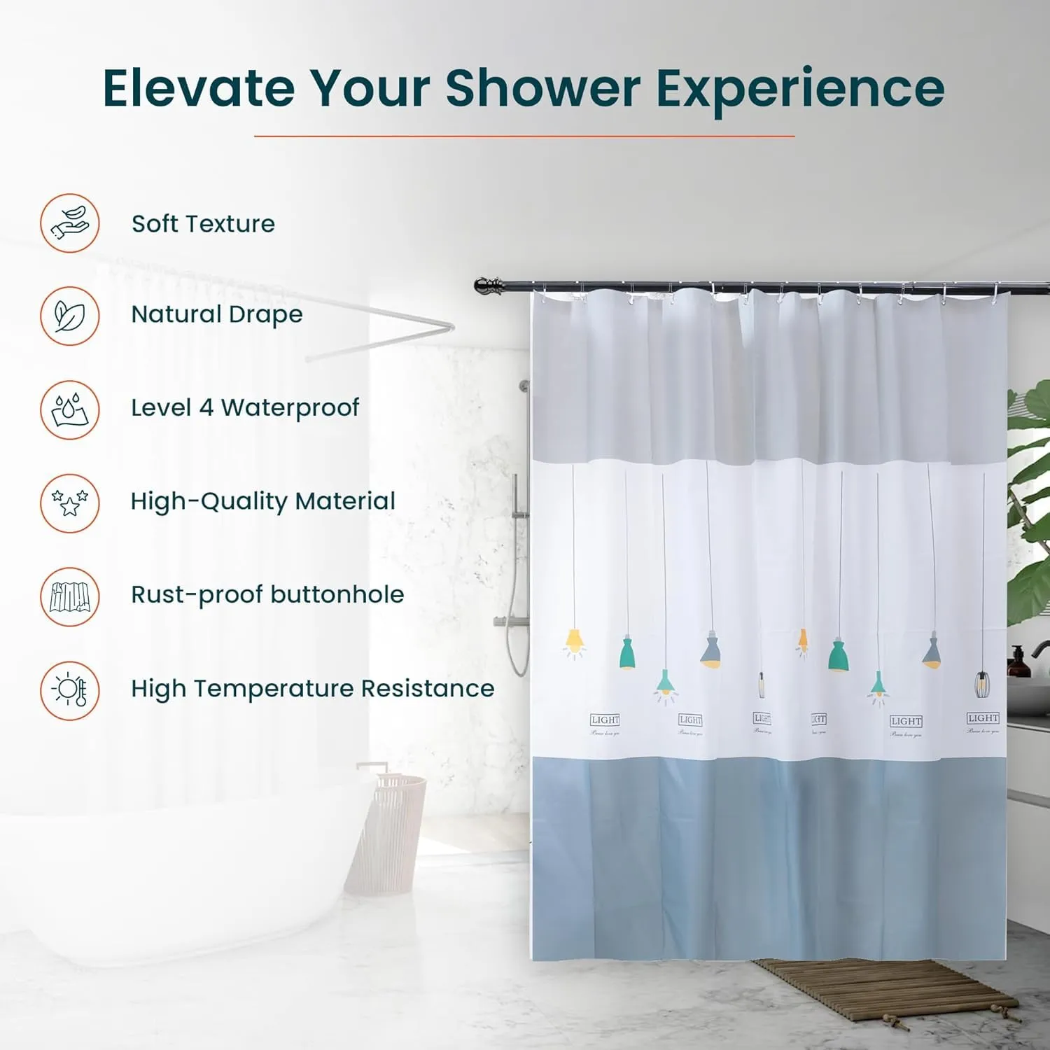 Kuber IndustriesSoft Texture Bath Curtain|Natural Drape Waterproof Shower Curtain 6 Feet|Pack of 2|Grey