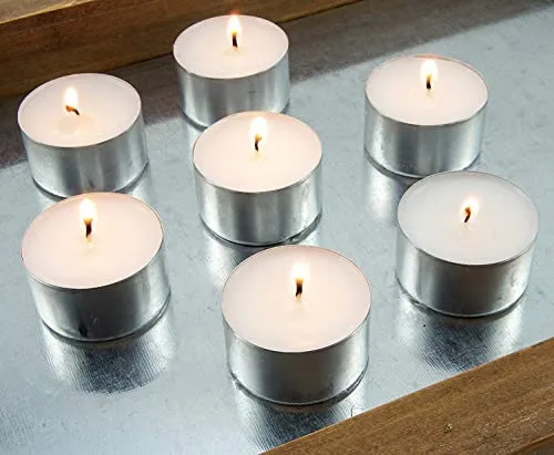 Kuber Selection 7-8 Hours Pack of 60 Pcs Long Burning Unscented Tea Light Candles, Smokeless Paraffin Tea Candles for Home, Pool, Shabbat,Weddings & Emergencies (Pack of 60 Pcs, White)