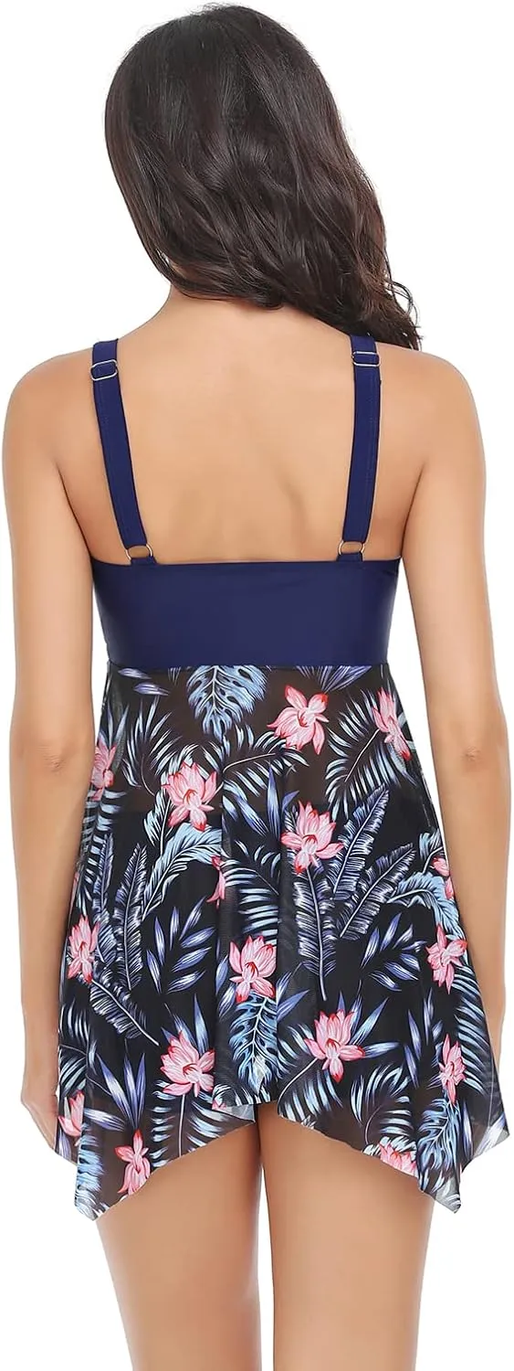 Matching Swimsuits for Couples Women Swimdress with Boy-Short Tankini Set Men Swim Trunks Board Short Modest Swimwear