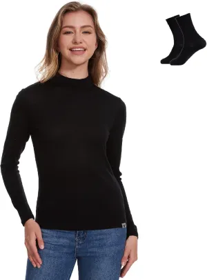 Merino Wool Base Layer Women 100% Merino Wool Long Sleeve Thermal Shirts for Women for Skiing Hiking Womens Turtle Neck Top