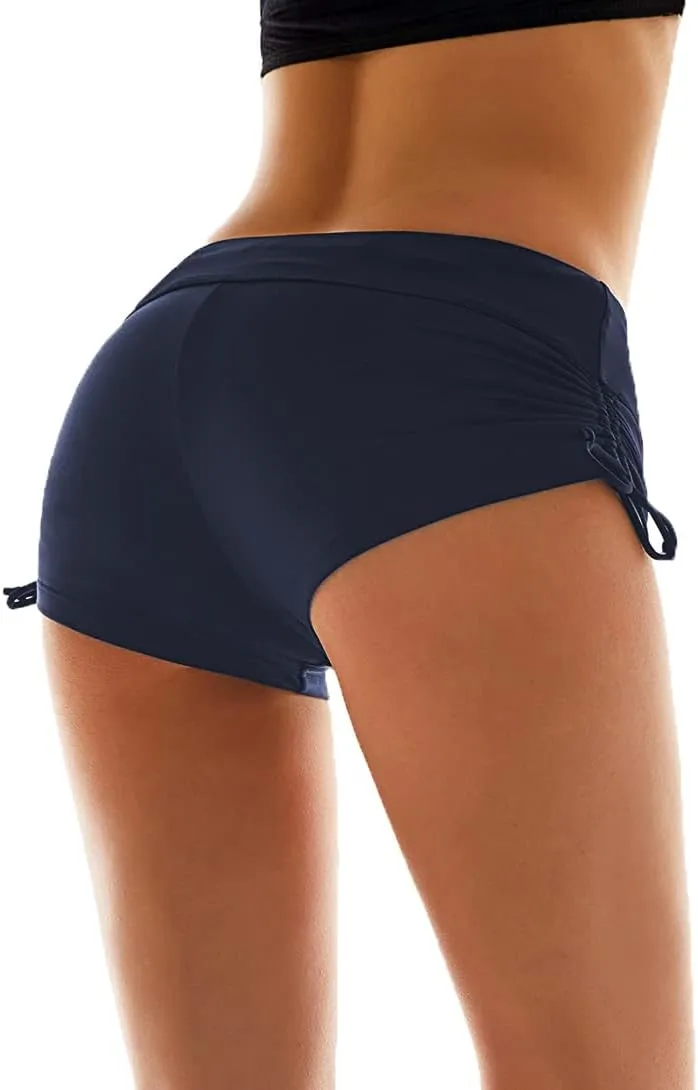 Micosuza Classical Women's Swim Boardshorts Beach Bikini Bottoms with Adjustable Ties 7 Color XS-XXL