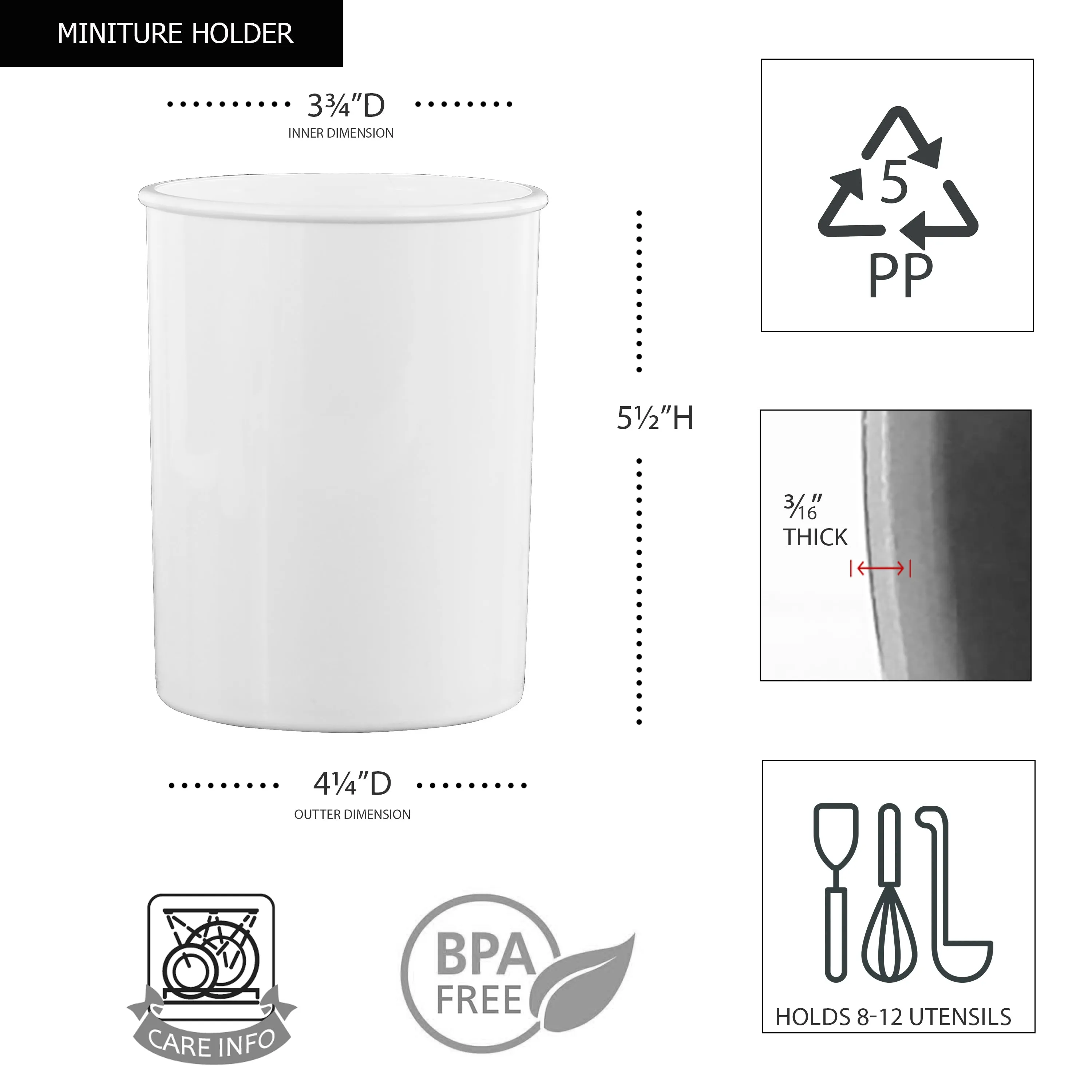 Mini Plastic Utensil Holder, White