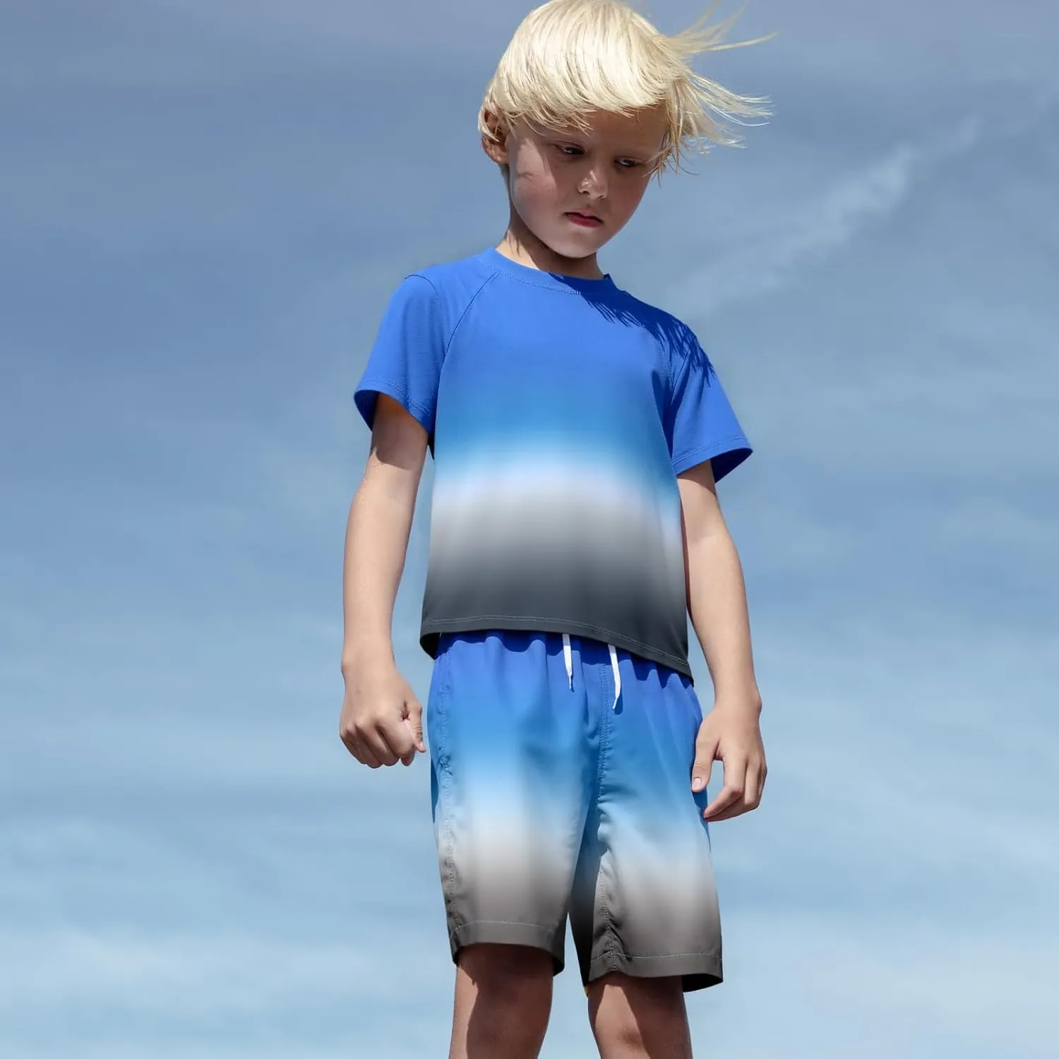 Moon Tree Boys Rash Guard Set for Boys 2 Piece Swimsuits Short Sleeve Bathing Suits with Trunks Quick Dry Swim Shirts
