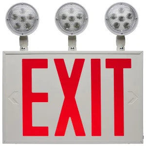NYC Combination Red Exit Sign/Emergency Light, 120/277V, Tri Head