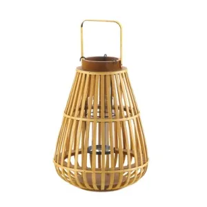 Open Box - 13.75" Wood Slat Outdoor Lantern Tan - Zingz & Thingz: Patio Candle Holder, Bronze Plated Finish