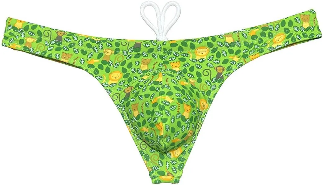OROCOJUCO Sport Mens Print Thong Swimsuit Contour Pouch Bikini Swimwear Board Surf Short Trunks Swim Tangas