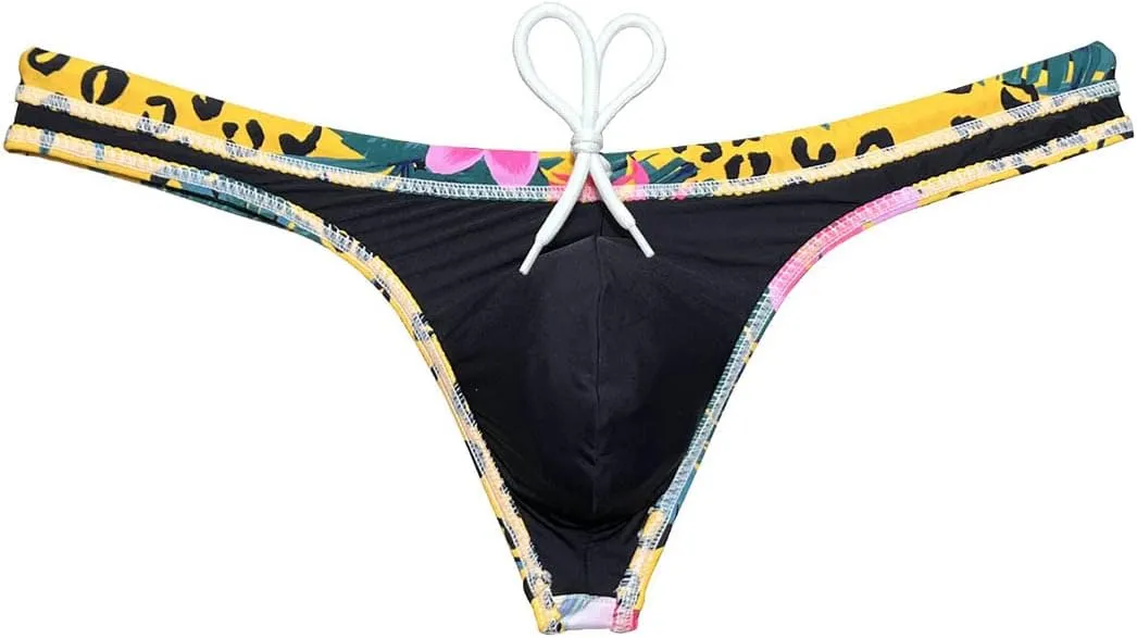OROCOJUCO Sport Mens Print Thong Swimsuit Contour Pouch Bikini Swimwear Board Surf Short Trunks Swim Tangas