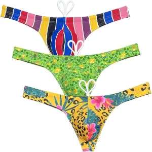 OROCOJUCO Sport Mens Print Thong Swimsuit Contour Pouch Bikini Swimwear Board Surf Short Trunks Swim Tangas
