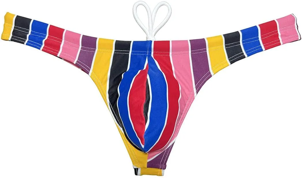 OROCOJUCO Sport Mens Print Thong Swimsuit Contour Pouch Bikini Swimwear Board Surf Short Trunks Swim Tangas