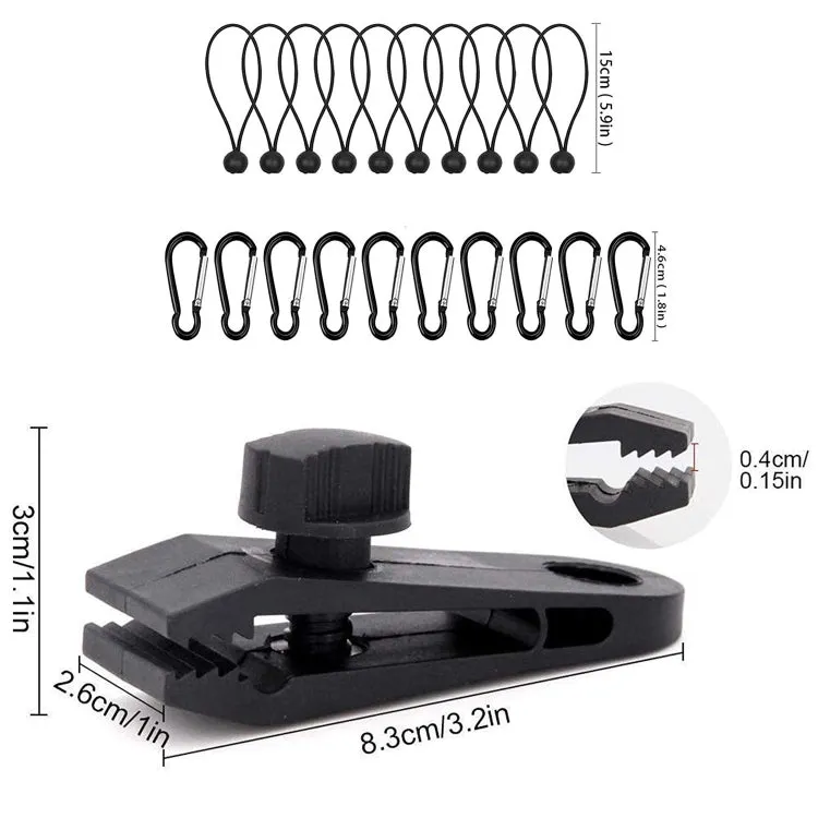 Outdoor Camping Windproof Canopy Fixed Tent Clip Rope Buckle Quick Hanging Set 10 Clips 10 Ropes