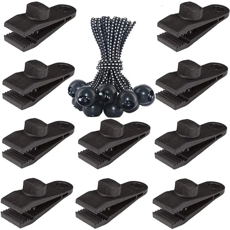Outdoor Camping Windproof Canopy Fixed Tent Clip Rope Buckle Quick Hanging Set 10 Clips 10 Ropes