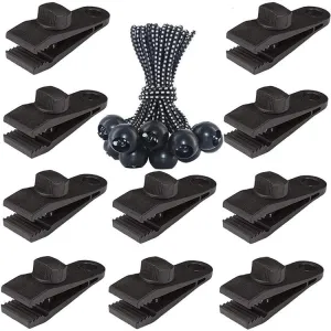 Outdoor Camping Windproof Canopy Fixed Tent Clip Rope Buckle Quick Hanging Set 10 Clips 10 Ropes