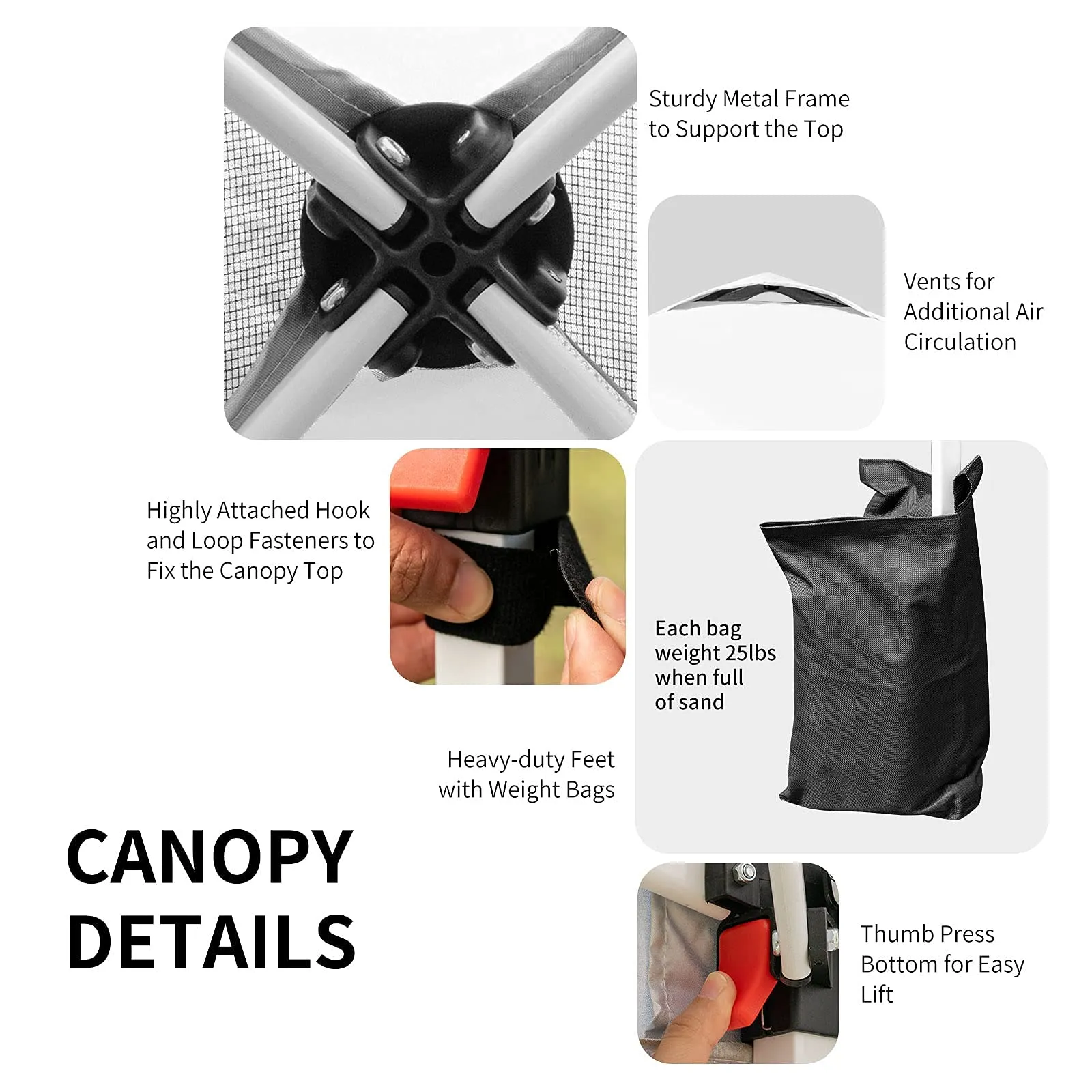 Outdoor Pop-up Canopy Tent, 6.6 x 6.6 FT Height Adjustable Commercial Instant Canopy
