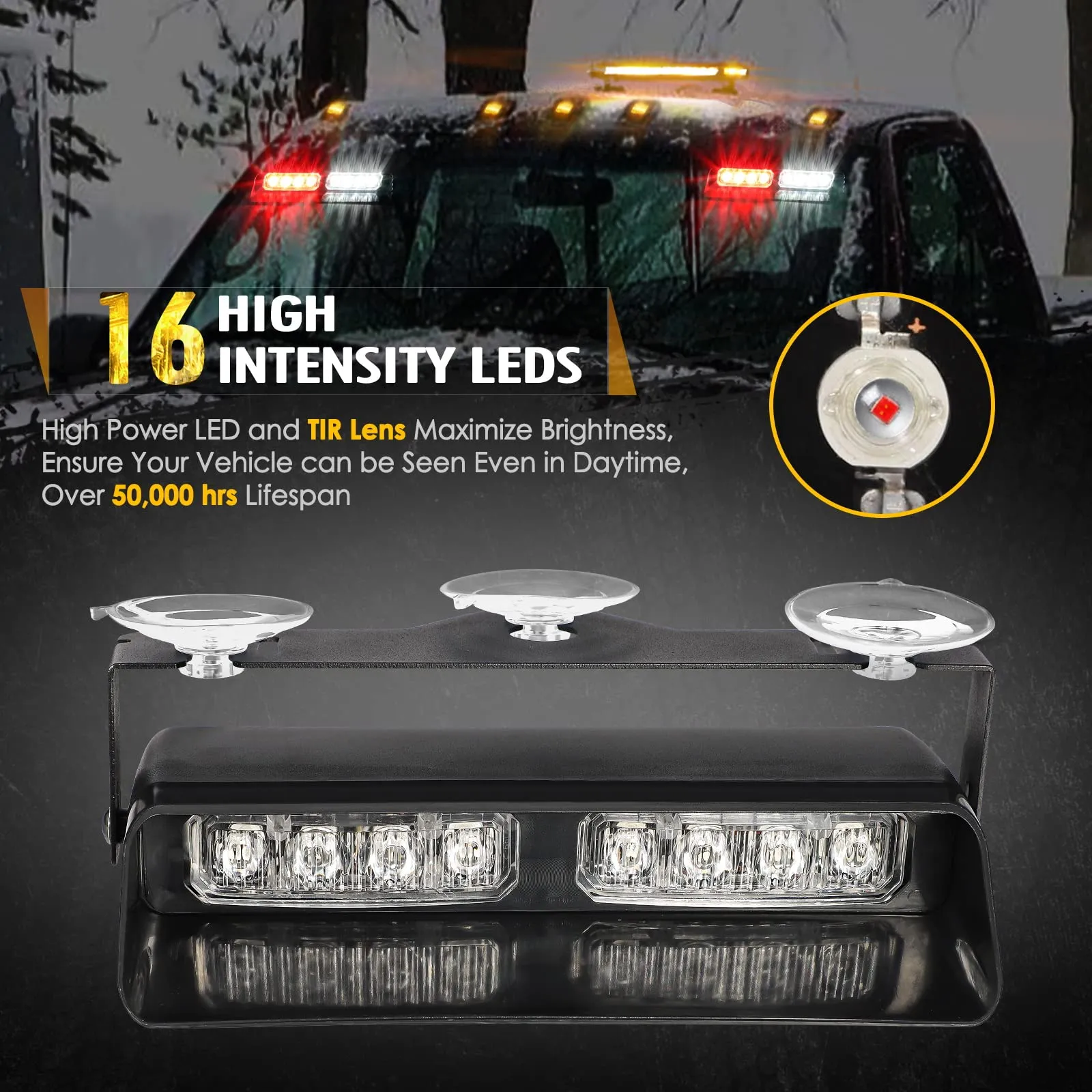 Partsam 2 in 1 Red White Windshield Emergency Strobe Firefighter Lights