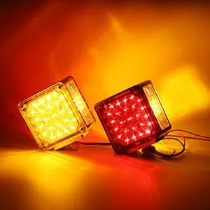 Partsam 2Pcs Square Dual Double Face Fender Stop Turn Signal Tail 52 LED Amber/Red, Truck Trailer Double Face Led Pedestal Lights Waterproof, Dual-face lights with Three Studs Waterproof