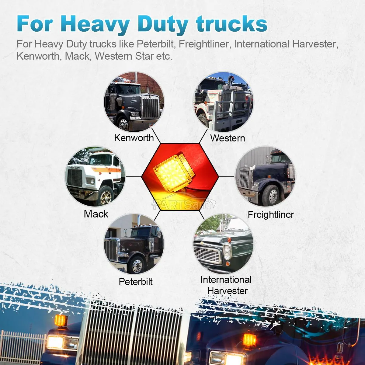 Partsam 2Pcs Square Dual Double Face Fender Stop Turn Signal Tail 52 LED Amber/Red, Truck Trailer Double Face Led Pedestal Lights Waterproof, Dual-face lights with Three Studs Waterproof