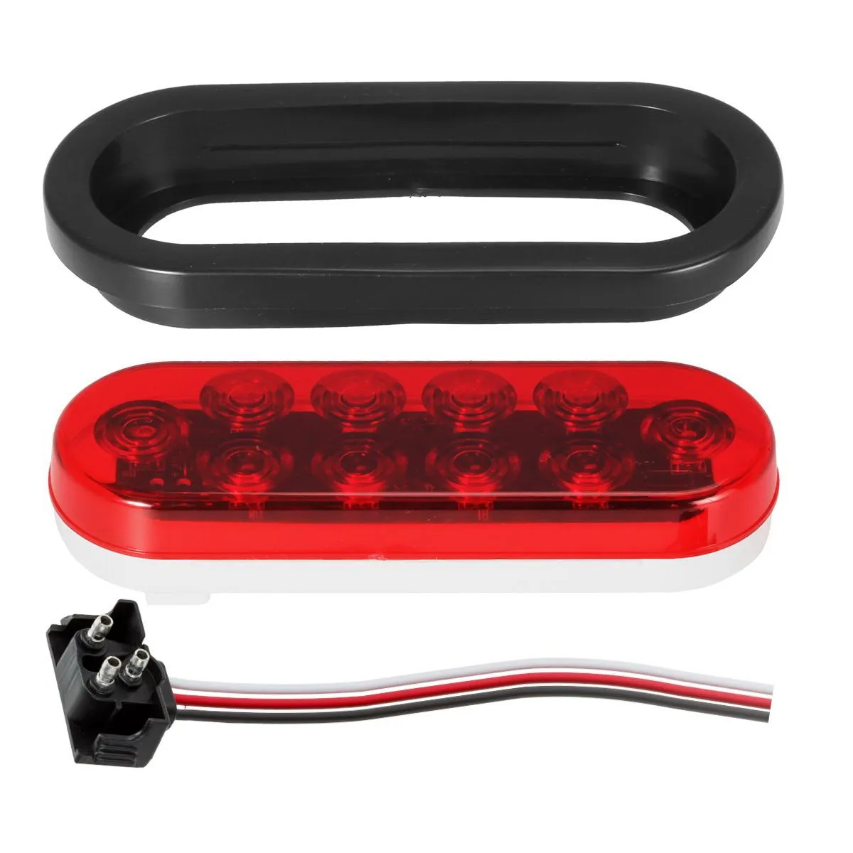 Partsam 2Pcs Steel Trailer RV Light Boxes Housing Kit w/ 6 Inch Oval Red Led Trailer Tail Lights 10LED and 2 Inch Red Round Led Side Marker Lights 4LED w/Grommets and Wire connectors