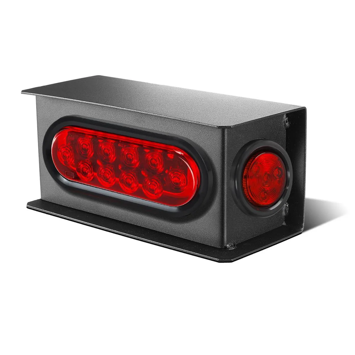 Partsam 2Pcs Steel Trailer RV Light Boxes Housing Kit w/ 6 Inch Oval Red Led Trailer Tail Lights 10LED and 2 Inch Red Round Led Side Marker Lights 4LED w/Grommets and Wire connectors
