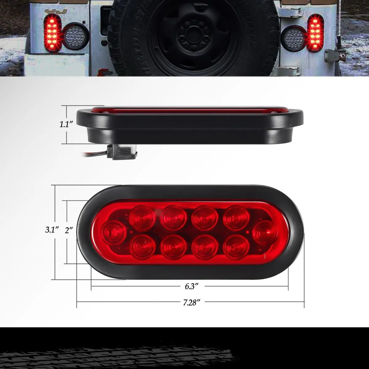 Partsam 2Pcs Steel Trailer RV Light Boxes Housing Kit w/ 6 Inch Oval Red Led Trailer Tail Lights 10LED and 2 Inch Red Round Led Side Marker Lights 4LED w/Grommets and Wire connectors
