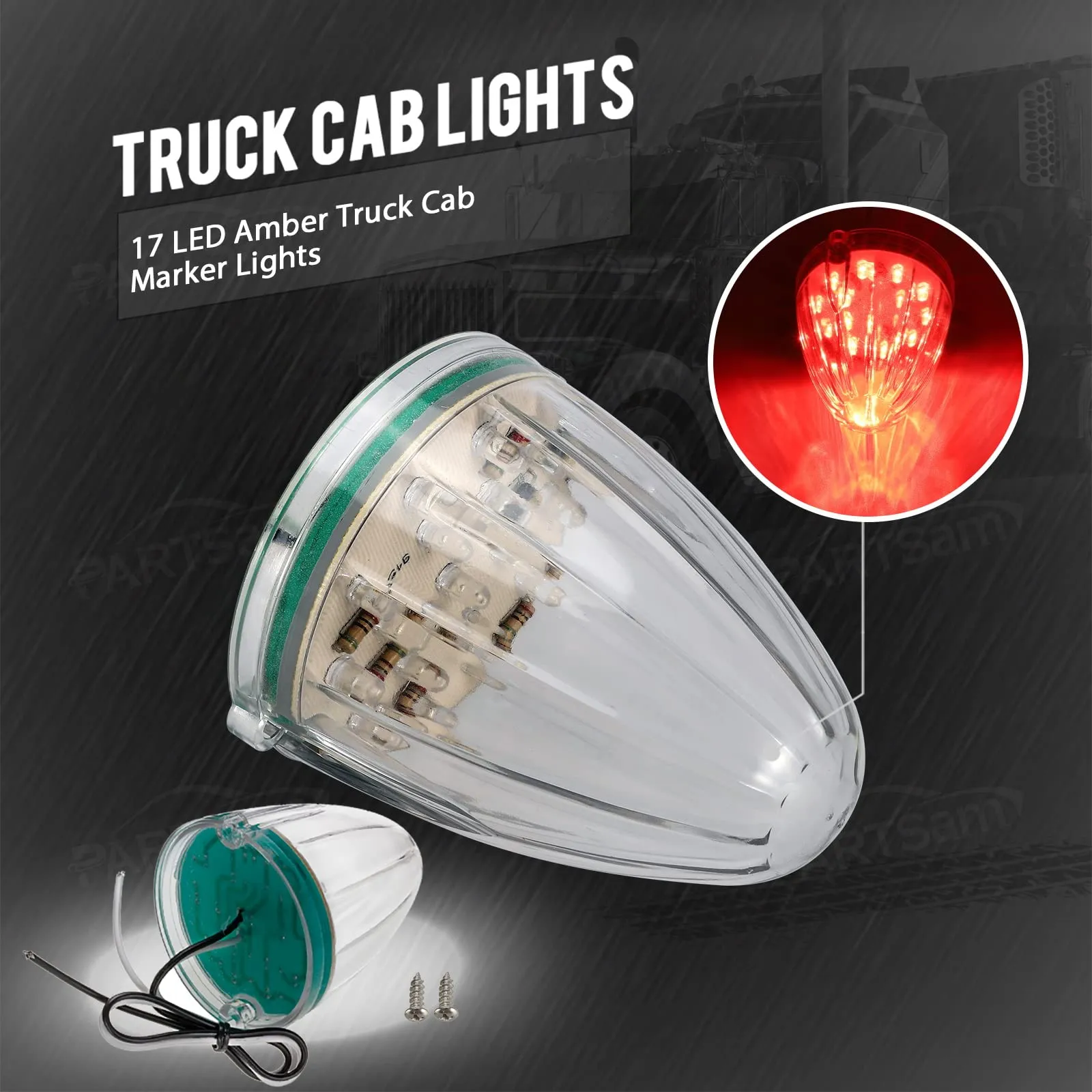 Partsam 5Pcs 17 LED Red Cab Top Roof Marker LED Runing Light Replacement For Kenworth Peterbilt Freightliner Mack Heavy Duty Trucks Waterproof Front Head Indicator Signal Light