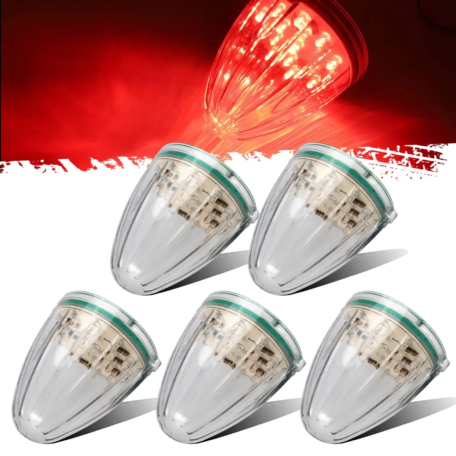 Partsam 5Pcs 17 LED Red Cab Top Roof Marker LED Runing Light Replacement For Kenworth Peterbilt Freightliner Mack Heavy Duty Trucks Waterproof Front Head Indicator Signal Light