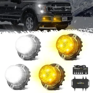 Partsam Amber White LED Hazard Warning Grille Safety Emergency Lights