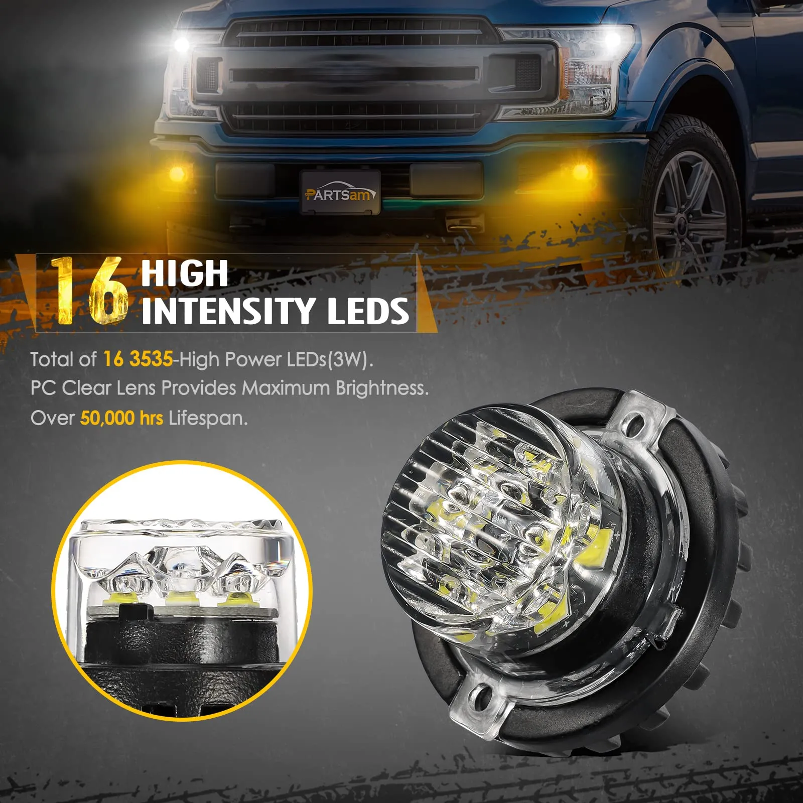 Partsam Amber White LED Hazard Warning Grille Safety Emergency Lights