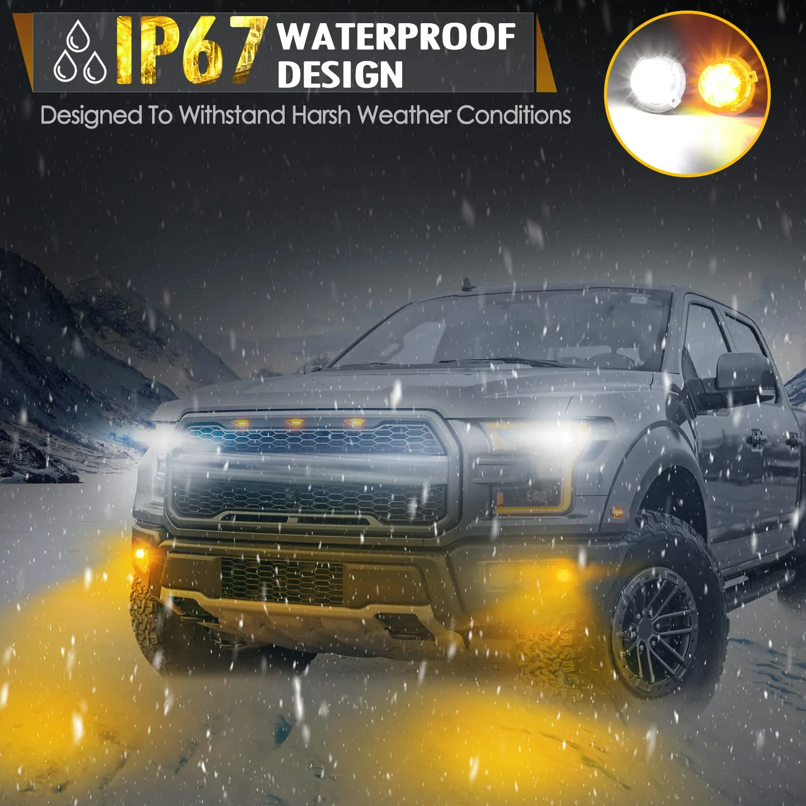 Partsam Amber White LED Hazard Warning Grille Safety Emergency Lights