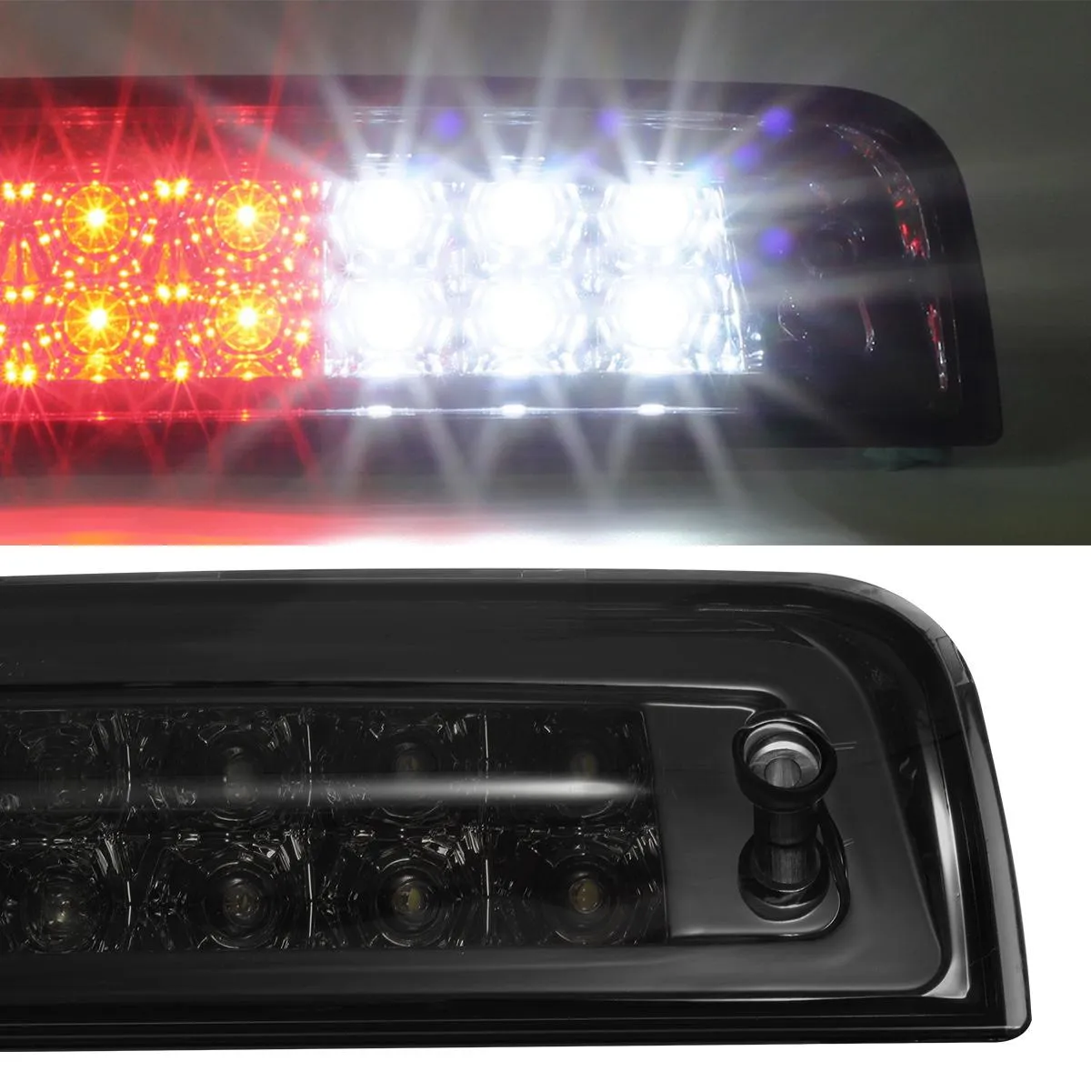 Partsam High Mount 3rd Third Brake Light Replacement For Dodge Ram 2009-2017 1500 2500 3500 Red/White 27 LED Rear Cab Roof Center Mount Tail Cargo Lights Lamps Smoke Lens Black Housing Waterproof