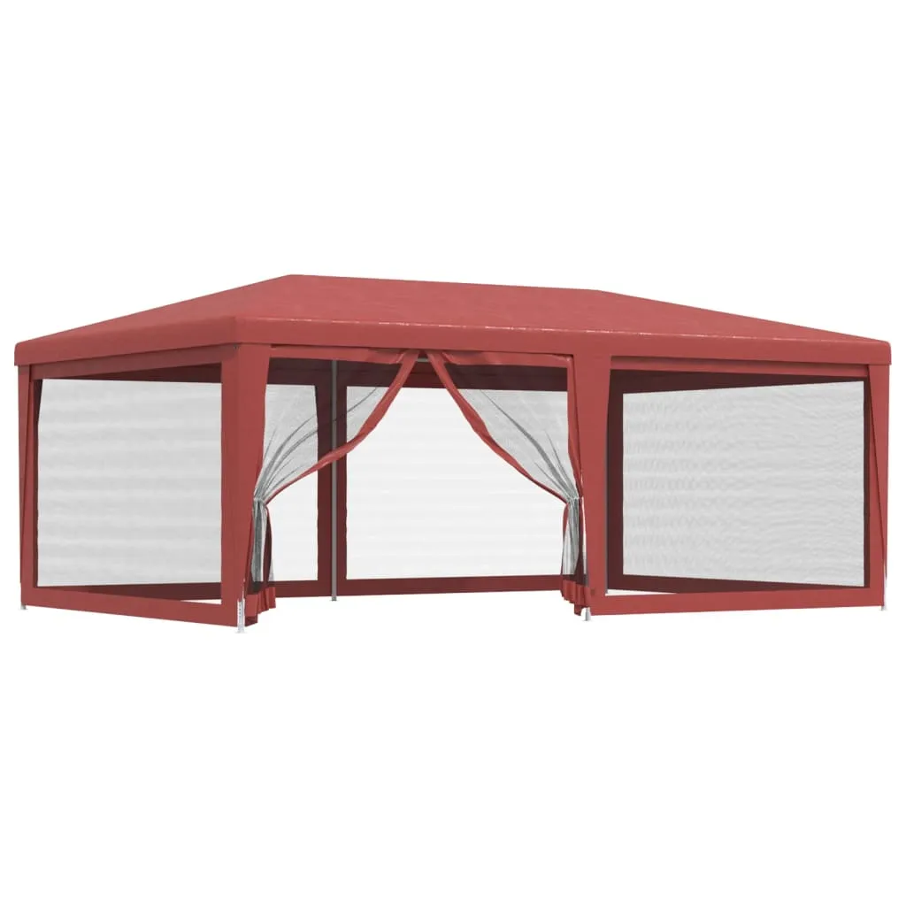 Party Tent with 6 Mesh Sidewalls Red 6x4 m HDPE