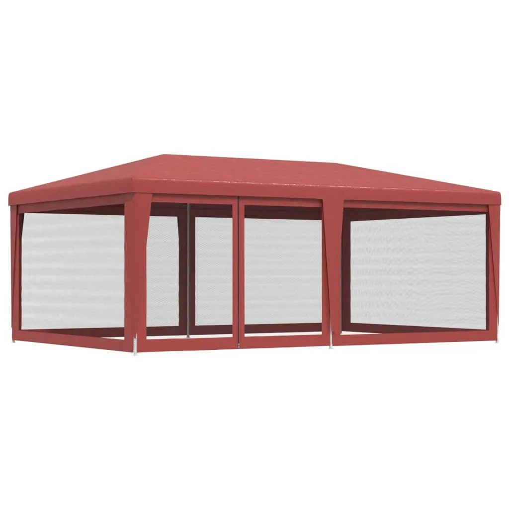 Party Tent with 6 Mesh Sidewalls Red 6x4 m HDPE
