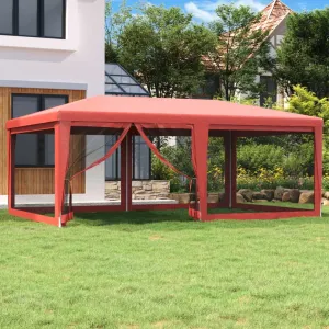 Party Tent with 6 Mesh Sidewalls Red 6x4 m HDPE