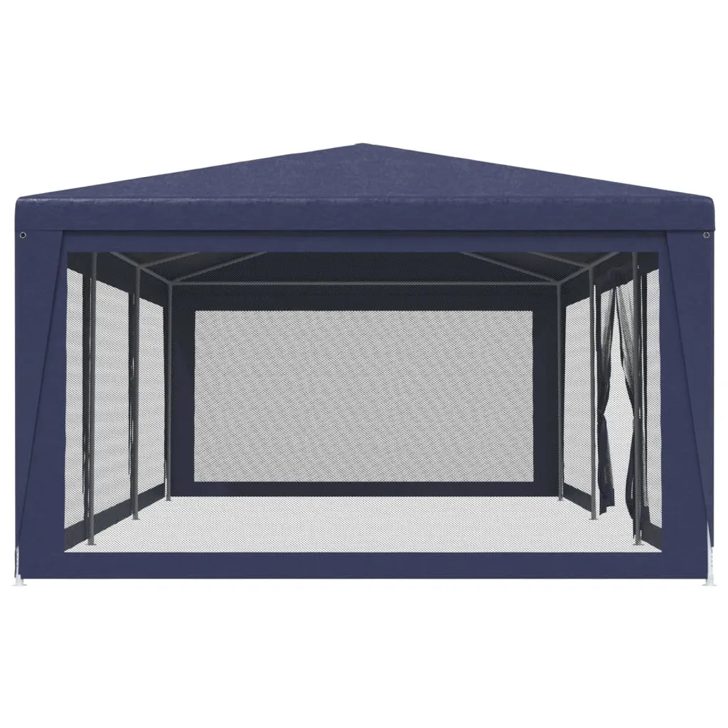 Party Tent with 8 Mesh Sidewalls Blue 9x4 m HDPE